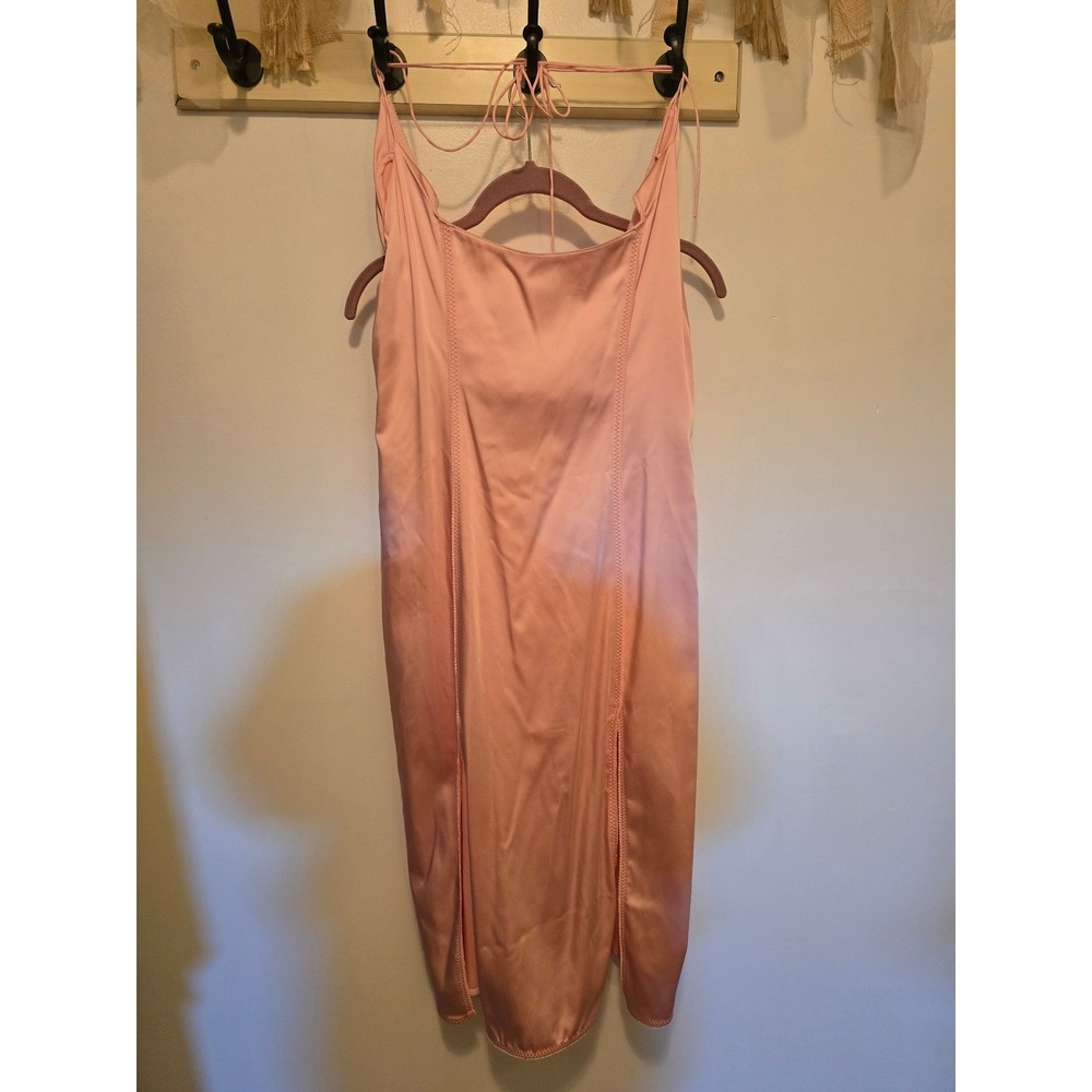 Anna October x J.Crew Pink Satin Midi Dress Spaghetti Strap Front Slits BW740 12
